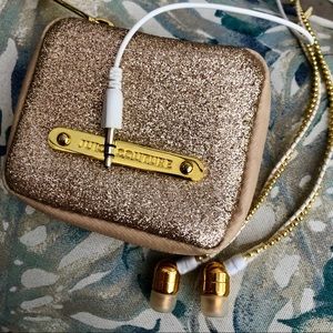 NEW Juicy Couture Gold Earbuds + Gold Glitter Case